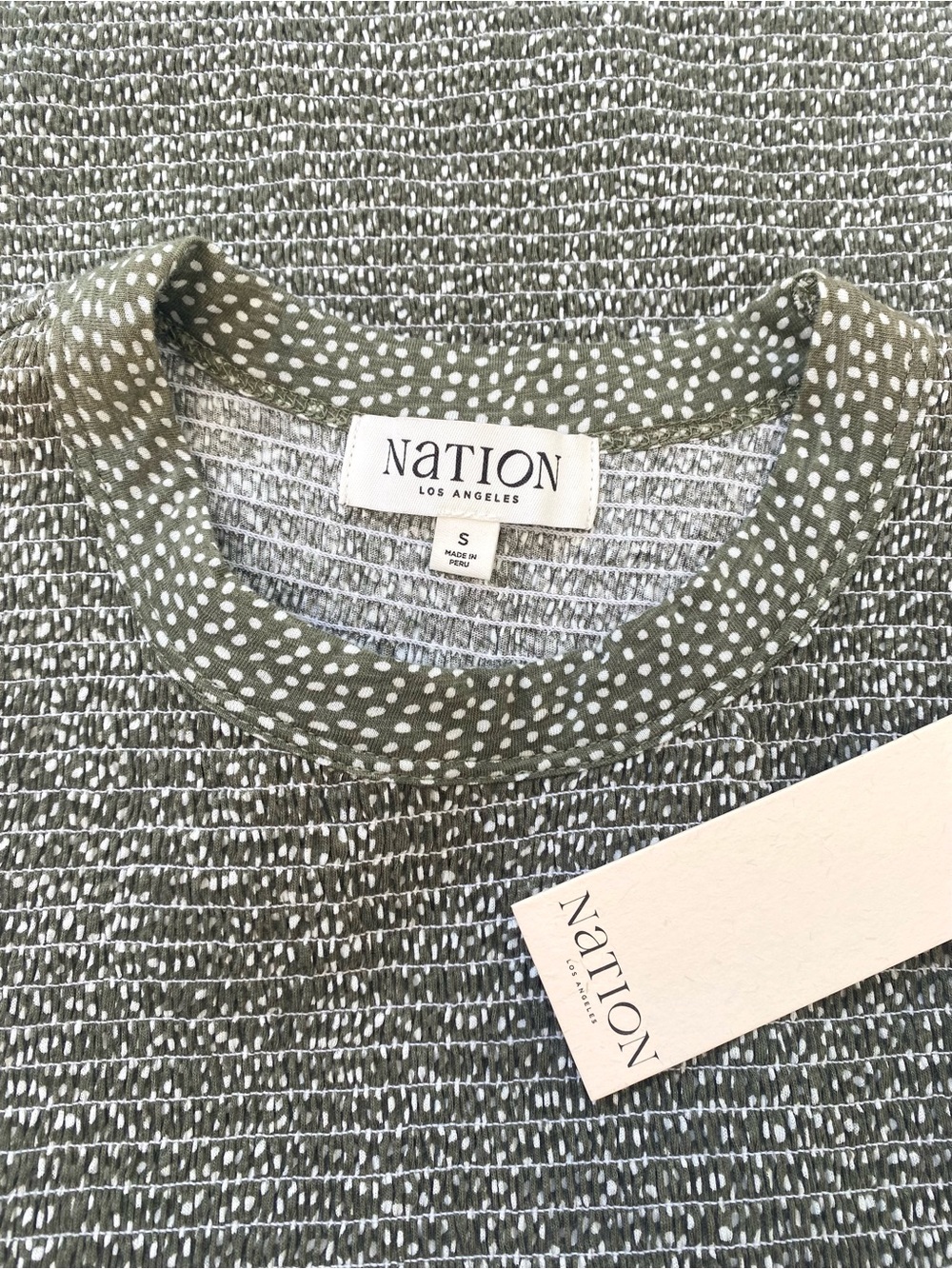 Nation LTD NWT Pima Cotton Olivia Smocked Tee in Olive Tossed Petals, S - Picture 8 of 11